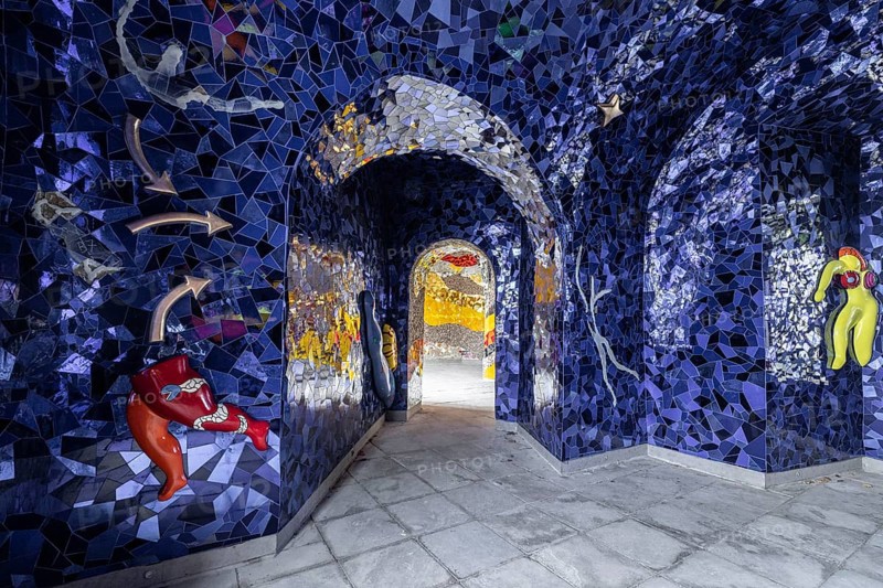 The grotto in the Herrenhausen Gardens with sculptures by Niki de Saint Phalle, Hanover, Lower Saxony, Germany, Europe