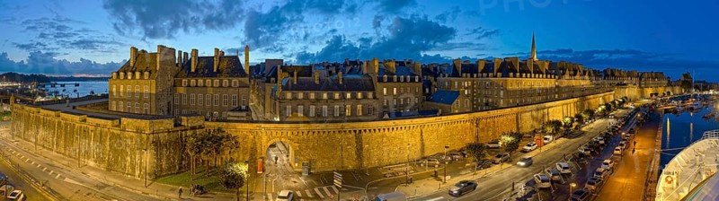 City wall illuminated panorama St. Malo France