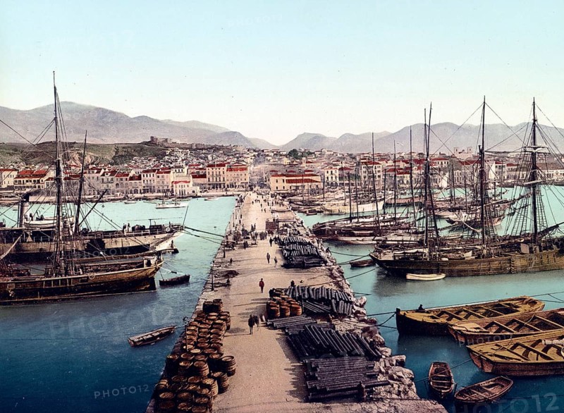 The harbour of Patras, Greece, 1890, Historic, digitally restored reproduction from a 19th century original The harbour of Patras, Greece, Historic, digitally restored reproduction from a 19th century original, Europe