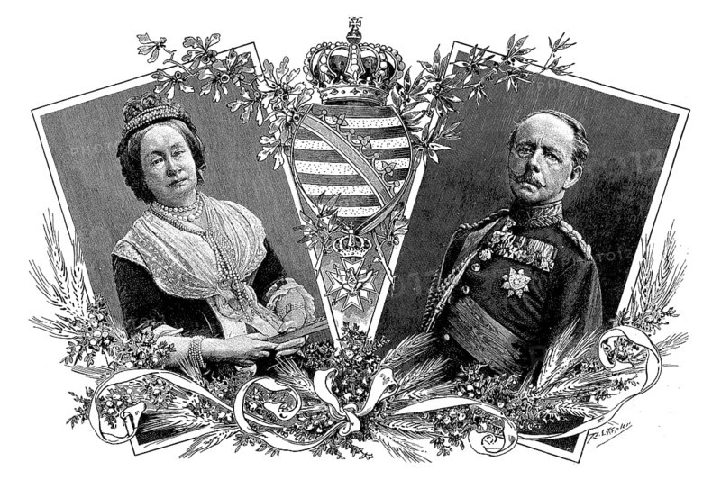 Karl, Carl Alexander, Grand Duke of Saxony Weimar, 24 June 1818, 5 January 1901, and his woman Wilhelmina Sophie Marie Luise of Orange-Nassau, 8 April 1824, 23 March 1897, Princess of the Netherlands, Historical, digital reproduction of an original from the 19th century