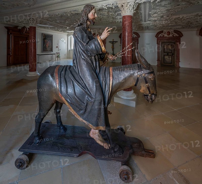 Christ on the palm donkey, detail, wooden figure from around 1880, Dominican convent in Wettenhausen, Swabia, Bavaria, Germany, Europe