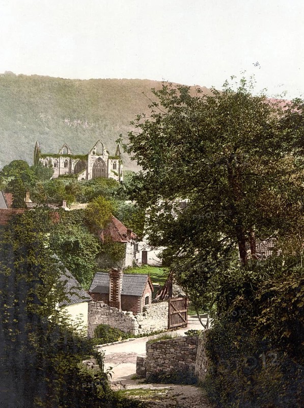 Abbey and Village Intern, Wales, Historical, digitally restored reproduction from a 19th century original, 1880, Record date not stated