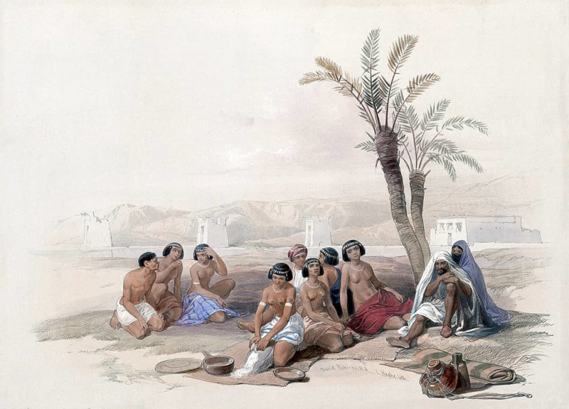 Abyssinian slaves resting in Korti, Nubia, Egypt, around 1850, Historical, digitally restored reproduction from a 19th century original, exact date unknown, Africa
