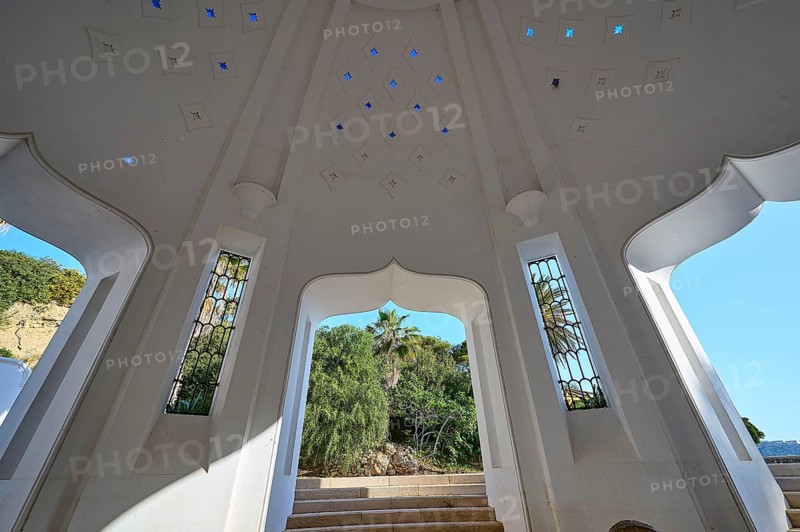 Interior of a white domed structure with large windows and bright light patterns on stairs, thermal springs, thermal baths, thermal baths of Kallithea, Kallithea, Rhodes, Dodecanese, Greek Islands, Greece, Europe