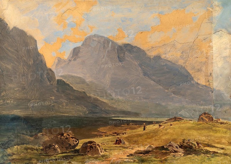 Bergsee, Painting by Carl Spitzweg, Historic, digitally restored reproduction from a 19th century original, Record date not stated
