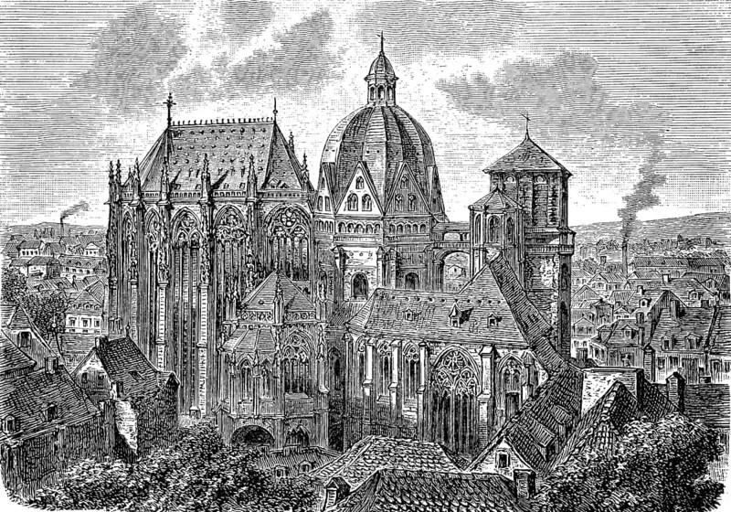 The Cathedral of Aachen in Germany in 1870, Historical, digital reproduction of an original from the 19th century