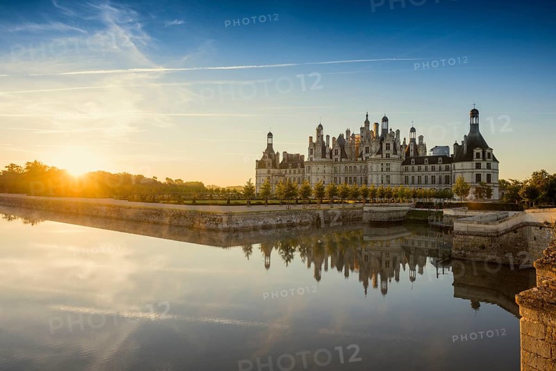 Chambord Castle, north façade, at sunrise, UNESCO World Heritage Site, Loire, Department Loire et Cher, Centre Region, France, Europe