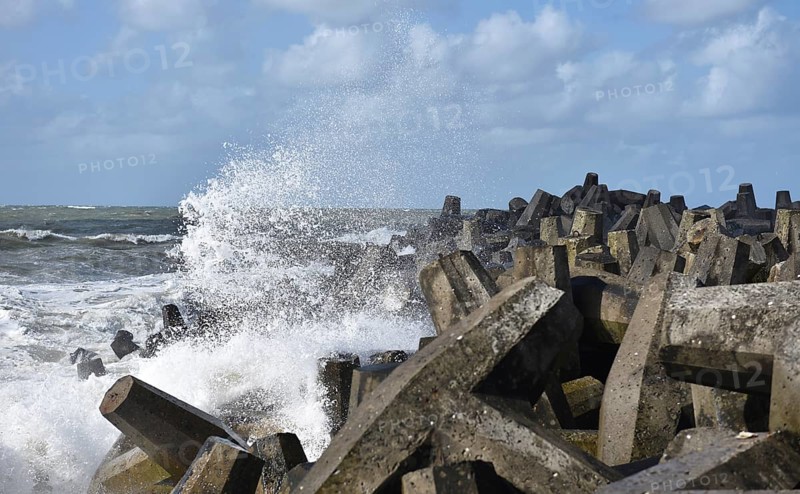 Tetrapods during a storm at the North Sea, Denmark, Europe