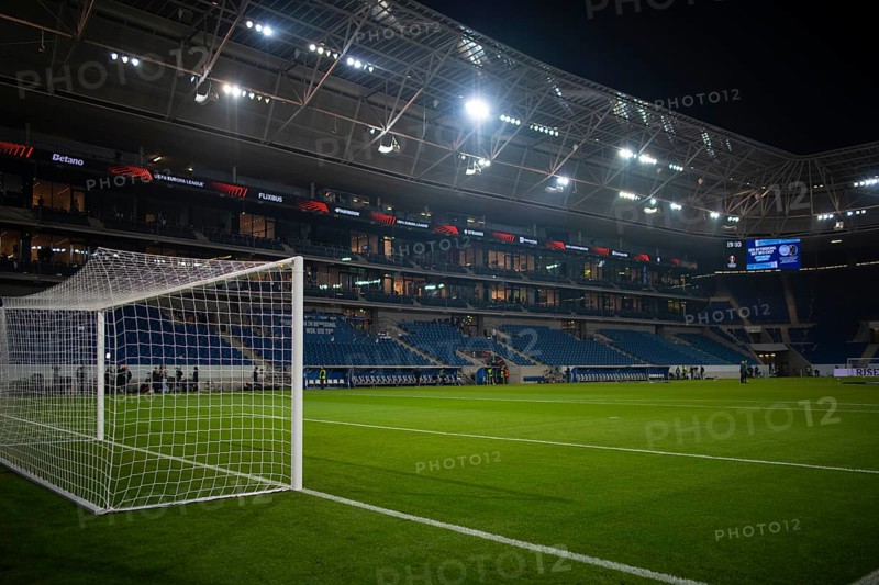 Stadium interior, goal net, goal, pitch, main stand, floodlights, TSG 1899 Hoffenheim, Europa League, PreZero Arena, Sinsheim, Baden-Württemberg, Germany, Europe