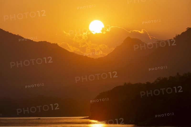 Sunset on the Mekong near Luang Prabang, Laos, Asia