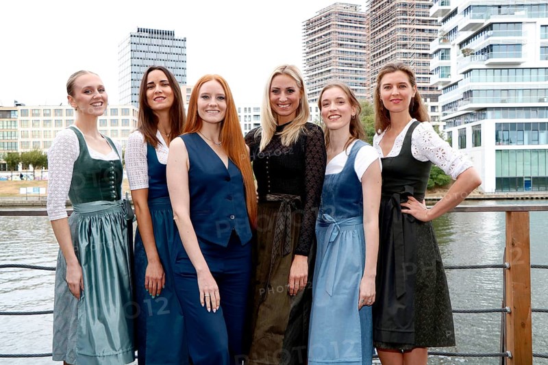 Barbara Meier (3rd from left) and models at the fair fashion show of the Angermaier Greenline X Barbara Meier collection at Spindler & Klatt. Berlin, 11.09.2024