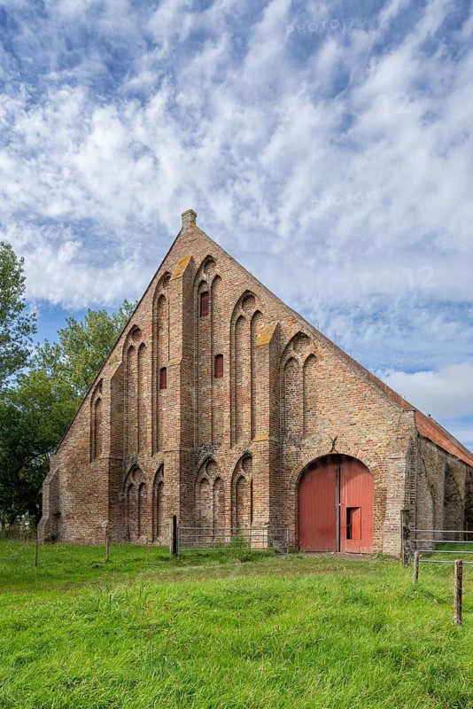 13th century Gothic monastic tithe barn of the Ter Doest Abbey at Lissewege near Bruges, West Flanders, Belgium, Europe
