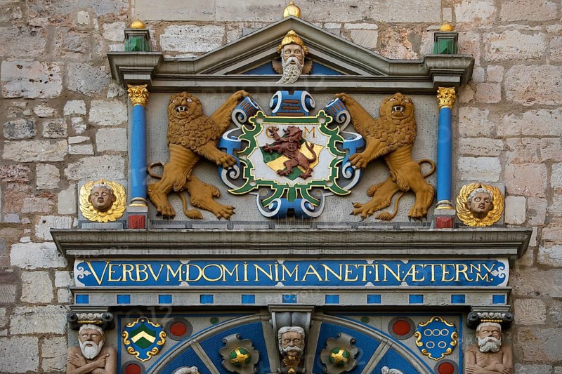 Renaissance portal by Wolter Hasemann at the Gewandhaus, Altstadtmarkt, Traditionsinsel, Braunschweig, Lower Saxony, Germany, Europe