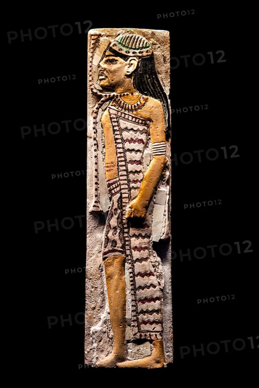 Tile depicting an Asian prisoner from the exhibition: Ramses the Great and the Gold of the Pharaohs, Cologne, North Rhine-Westphalia, Germany, Europe