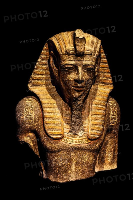 Part of a granodiorite statue of Merenptah from the exhibition: Ramses the Great and the Gold of the Pharaohs, Cologne, North Rhine-Westphalia, Germany, Europe