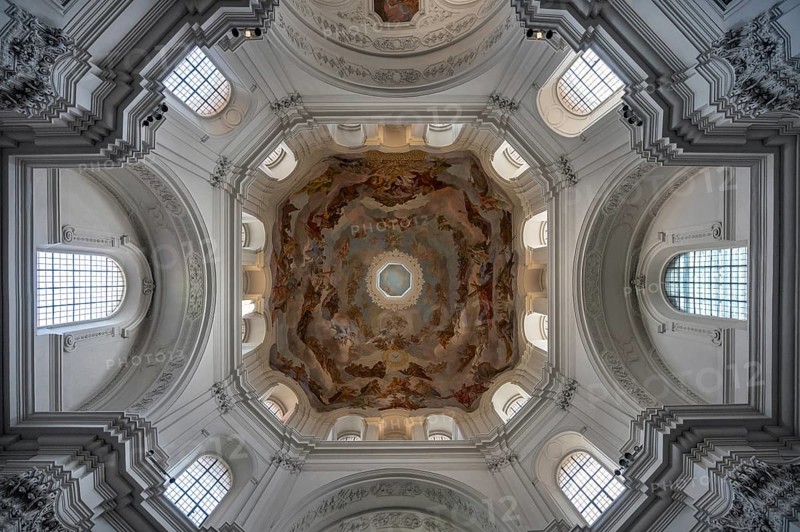 Vaulted dome with frescoes, Neumünster, collegiate church, Würzburg, Lower Franconia, Bavaria, Germany, Europe