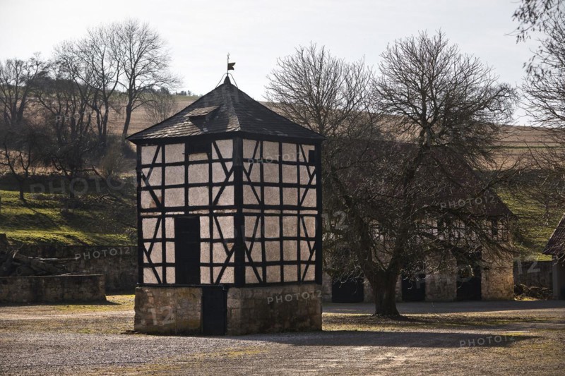 Pigeon tower in the courtyard of Canstein Castle, Canstein Castle, Marsberg, Sauerland, North Rhine-Westphalia, Germany, Europe