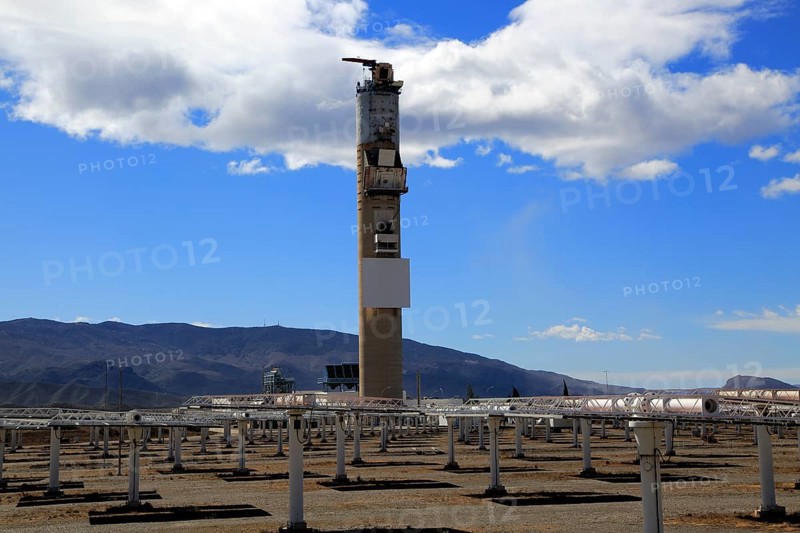 Heliostats and central receiver CESA-1 Tower at solar energy scientific research centre, Tabernas, Almeria, Spain, Europe