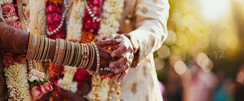 Hindu traditional Indian lavish wedding with groom and bride celebrating and dancing, AI generated