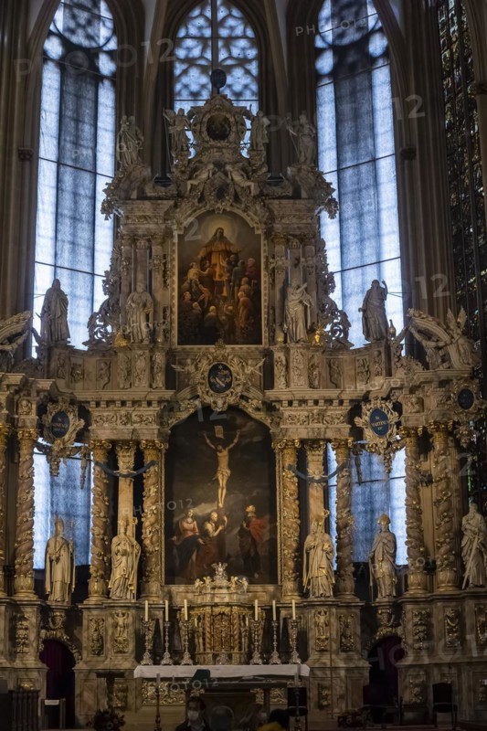 St Mary's Cathedral interior view, the high altar from 1697 in the Gothic choir, Erfurt, Thuringia, Germany, Europe