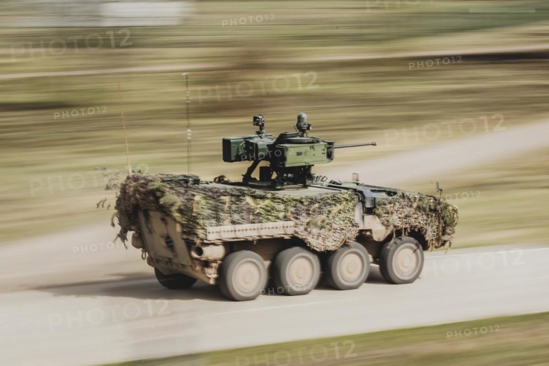Pandur II 8x8 of the Czech Army, taken during an exercise of the German Armed Forces with forces from Norway and the Czech Republic during the 'Wettiner Schwert' exercise as part of Quadriga 2024 in the training town of Schnöggersburg, 8 April 2024