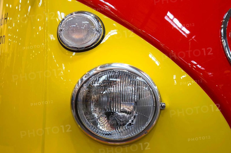 The front end of a Volkswagen bus with indicators and headlights. Techno Classica is the trade fair for vintage, classic and prestige cars, motorsport, motorbikes, spare parts and restoration, Essen, 27 March 2014, Essen, North Rhine-Westphalia, Germany, Europe