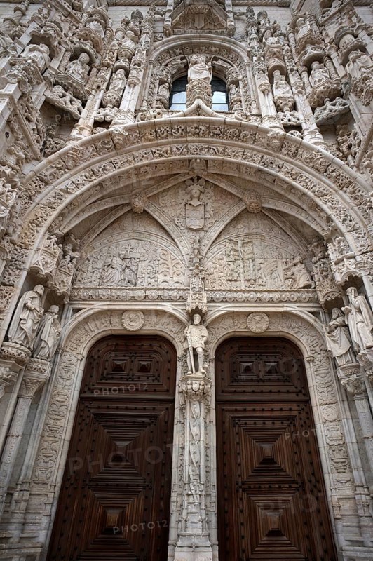 South portal, tympanum, Hieronymite monastery Mosteiro dos Jerónimos, also known as Mosteiro de Belém, Belém, Lisbon, Portugal, Europe