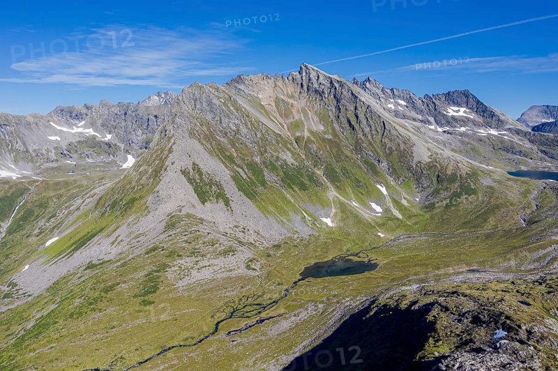Aerial view of a glacial, u-shaped valley, above Urke at the Hjørundfjord, Norway, Europe