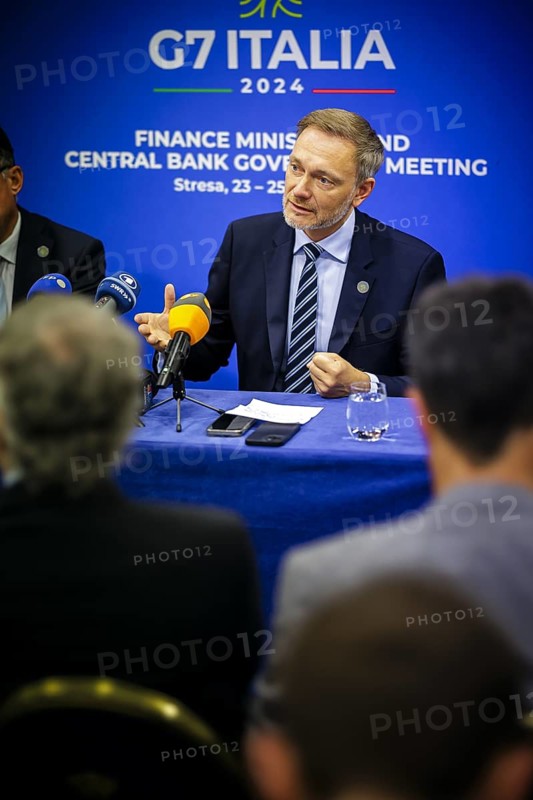 G7 Finance Ministers Meeting in Stresa. Christian Lindner (FDP), Federal Minister of Finance, here at the joint press statement with Federal Bank President Joachim Nagel. Stresa, 24.05.2024. Photographed on behalf of the Federal Ministry of Finance