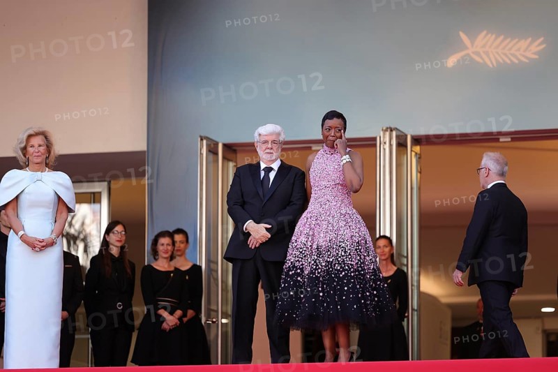 Cannes, France, 25.5.2024: George Lucas and Mellody Hobson at the closing ceremony on the red carpet of the Palais des Festivals during the 77th Cannes International Film Festival. The 77th Cannes International Film Festival will take place from 14 to 25 May 2024, Europe