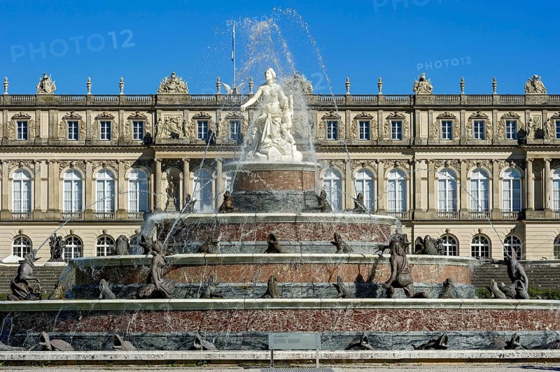 Latona Fountain, Latona Fountain, fountain with statue of the goddess Latona, castle park, Herrenchiemsee Castle, Herreninsel, Chiemsee, Chiemgau, Upper Bavaria, Bavaria, Germany, Europe