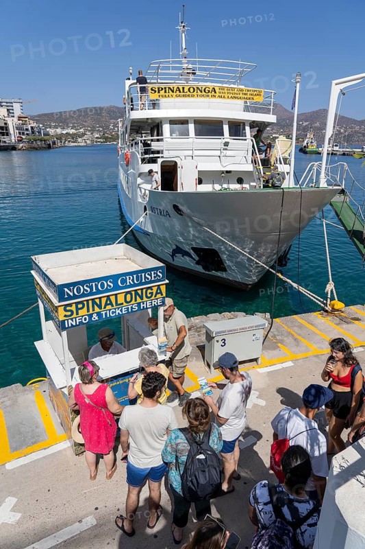 The village of Agios Nikolaos, in the eastern part of Crete, excursion boat in the harbour, Nostos Cruises, Spinalonga, Greece, Europe