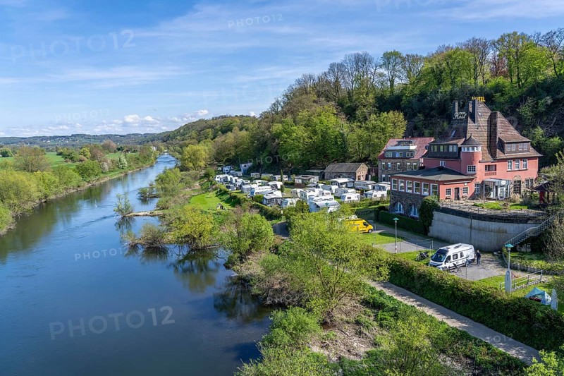 Ruhr near Hattingen, at the Kosterbrücke bridge, camping site at the Kost, North Rhine-Westphalia, Germany, Europe