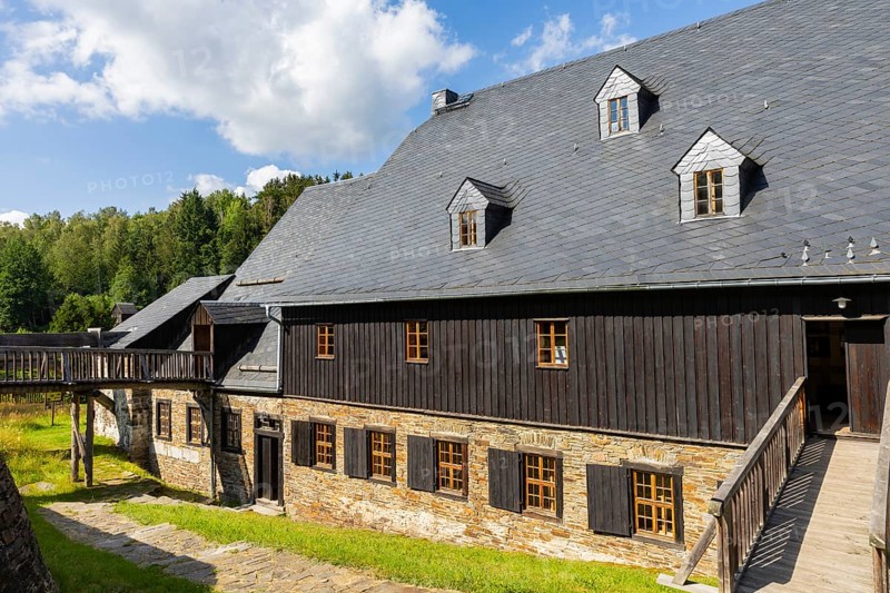 The Siebenschlehner Pochwerk is a listed pochwerk in the Neustädtel district of Schneeberg. It was an important tool for processing the cobalt, silver and nickel ores found and mined in this area of the Ore Mountains, Schneeberg, Schneeberg, Saxony, Germany, Europe