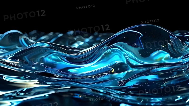Glassy waves shimmering with vibrant reflections against a black backdrop, AI generated