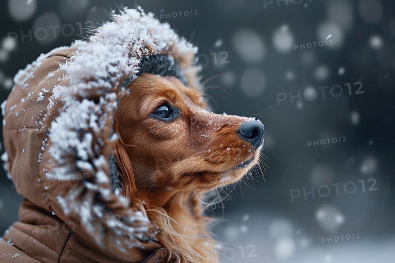 Dog'S head in winter coat in snow. Generative Ai, AI generated