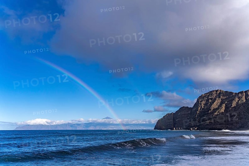 Rainbow on the coast near Hermigua, La Gomera, Canary Islands, Spain, Europe