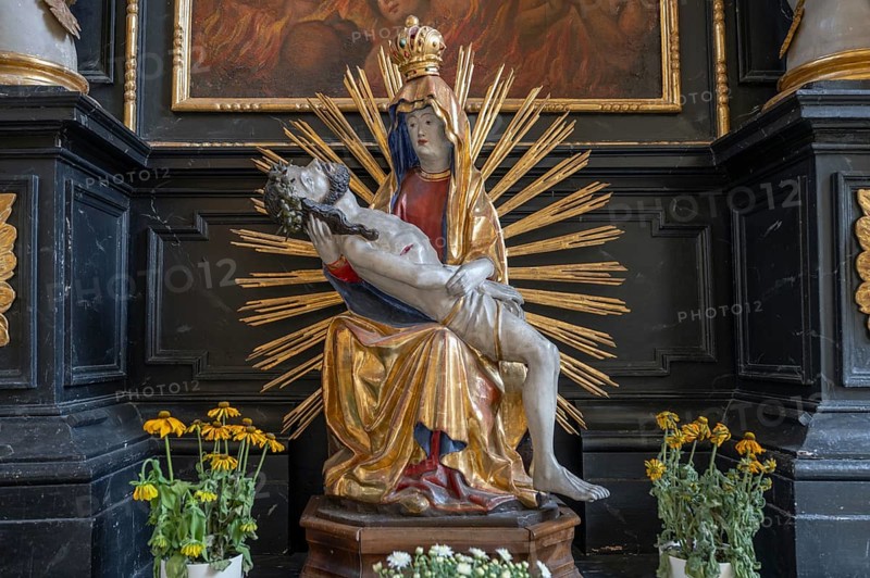 Sculpture of Pieà, 15th century, in the side altar is from 1685, St Vitus Church, 16th century, Iphofen, Lower Franconia, Bavaria, Germany, Europe