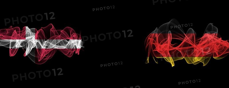 Flags of Denmark and Germany on Black background, Denmark vs Germany Smoke Flags