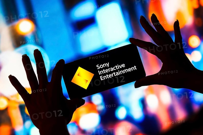 In this photo illustration, the Sony Interactive Entertainment (SIE) logo is displayed on a smartphone screen