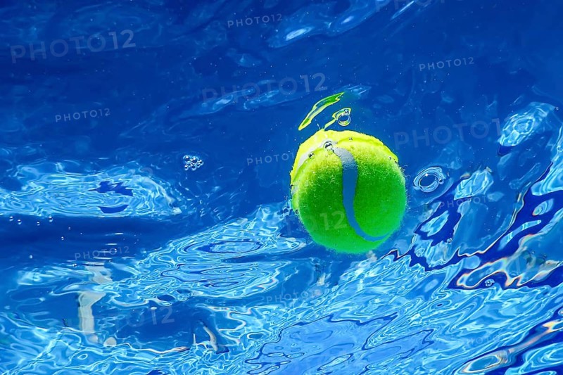 Tennis Summer Concept, Tennis Ball Underwater, Swimming Pool, Summer Tennis Camp
