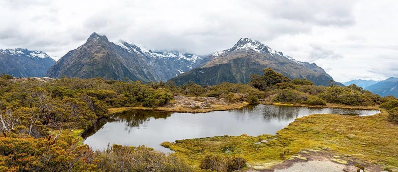 Panoramic view of the Southern Alps at Key Summit, Fiordland National Park, South Island of New Zealand