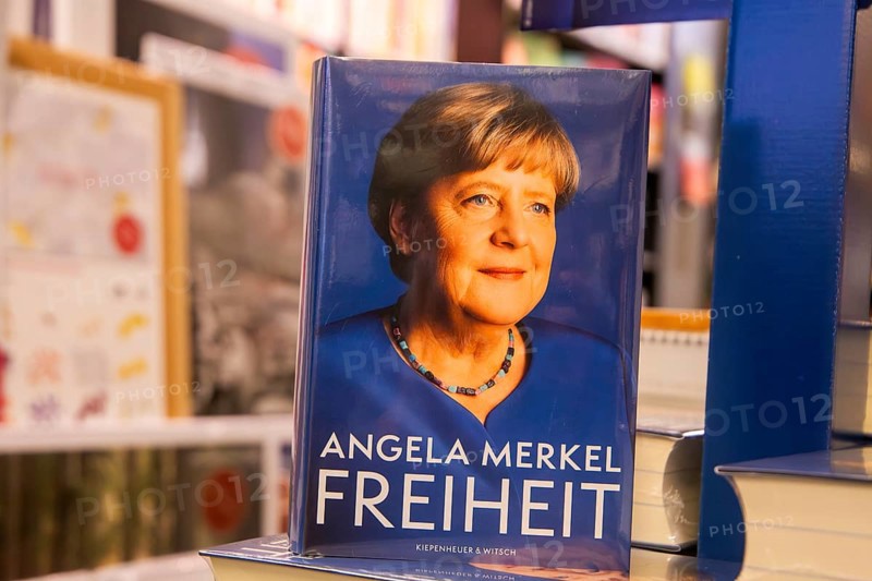 Close-up of Angela Merkel's newly published autobiography entitled FREEDOM