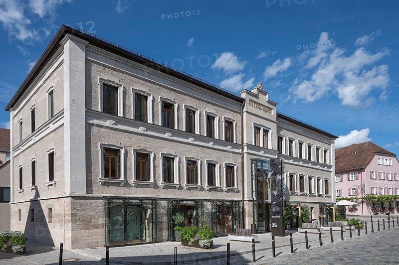 Former school building from 1878, today commercial building and tourist information centre, Marktstr., Iphofen, Lower Franconia, Bavaria, Germany, Europe