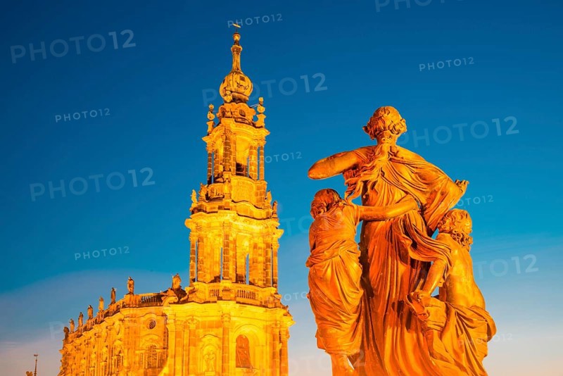 Morning group of figures, flight of steps from Schlossplatz up to Bruehl's Terrace, with the Hofkirche behind, Dresden, Free State of Saxony, Germany, Europe