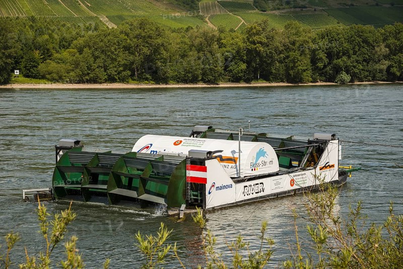 River mill power plant, innovative small power plant for electricity generation, Niederheimbach am Rhein, Rhineland-Palatinate, Germany, Europe