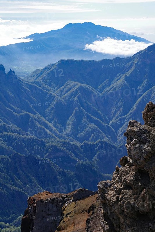 Breathtaking mountain landscape with steep peaks and clouds, Caldera de Taburiente, Roques de los Muchachos, La Palma, Canary Islands, Spain, Europe