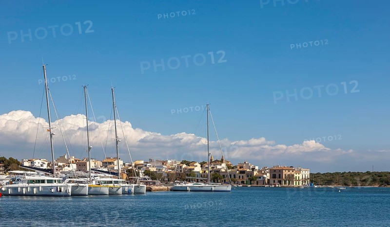 Sailing boats in the harbour of Portocolom, Majorca, Balearic Islands, Spain, Europe