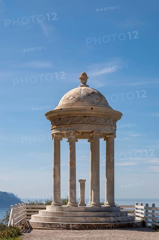 White marble temple at the Son Marroig manor house, Serra de Tramuntana, Majorca, Balearic Islands, Spain, Europe