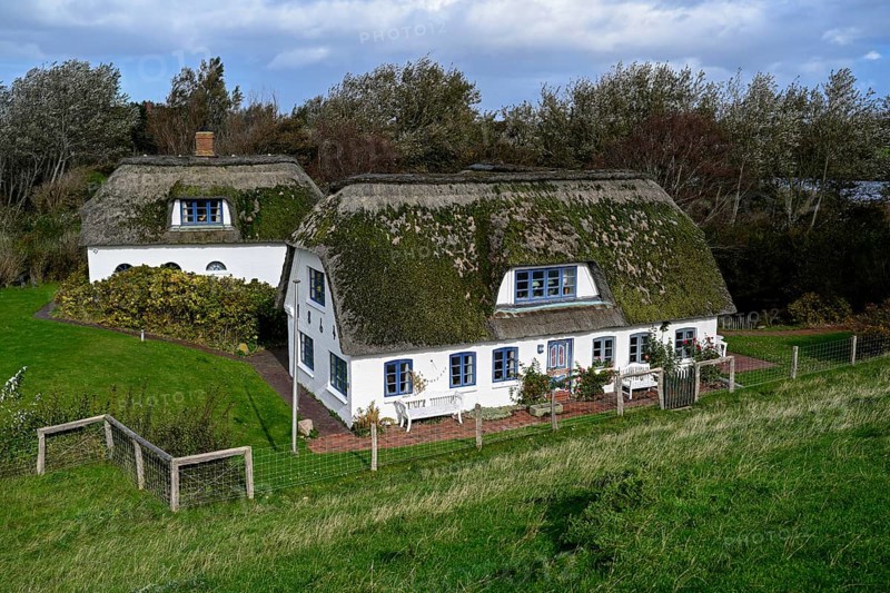Thatched-roof house on Kaydeich, Pellworm Island, Schleswig-Holstein Wadden Sea National Park, North Frisia, Germany, Europe